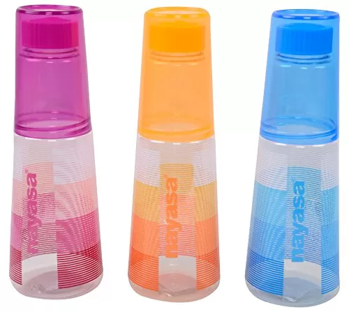 Nayasa Glass Bottle No.3 Plastic Fridge Water Bottle 1000 ml Set of 3 Multicolor
