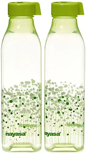 Nayasa Deluxe Square Plastic Bottle Set 1 Litre Set of 2 Green