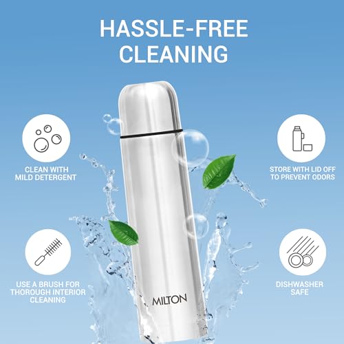 MILTON Duo DLX 500 Thermosteel Bouteille D'eau Chaude Et Froide 24h/24 - 500 Ml - Argent - Anti-fuite - Pour Bureau, Maison, Salle De Sport, Randonnée, Voyage