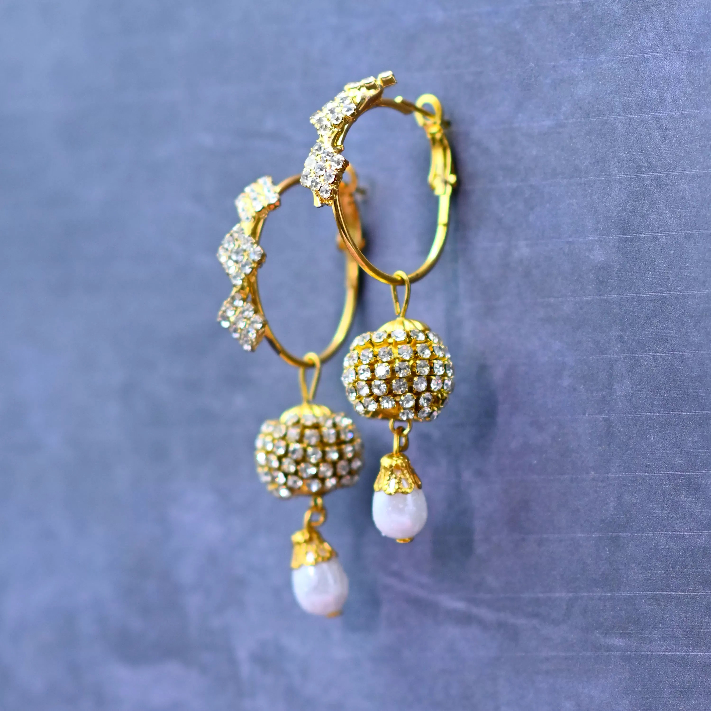 Women's Gold Plated Hoop Dangler Ball with Pearl Earring Party Wear.
