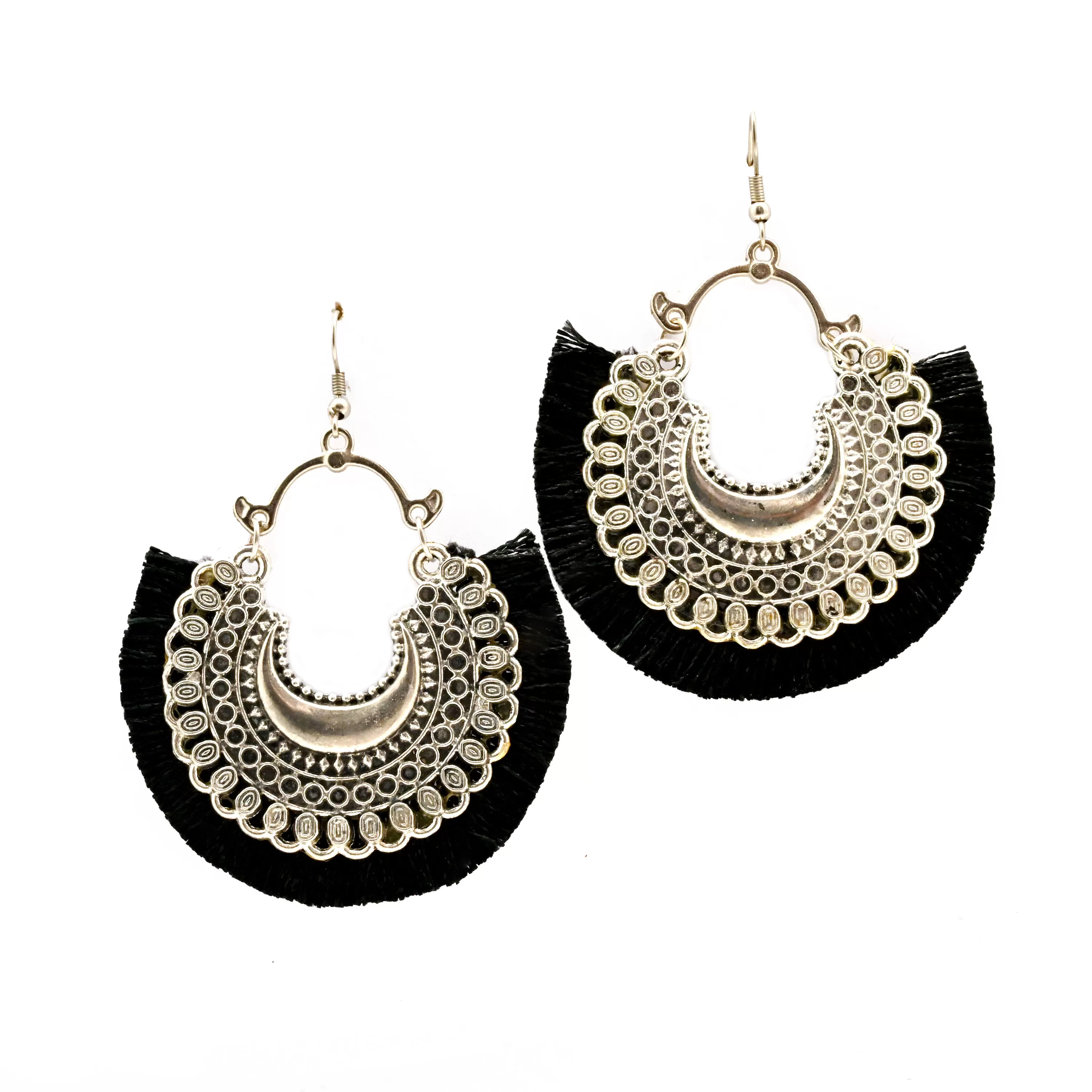 Women's Oxidized Crescent Moon Earring with Black Thread Party Wear.
