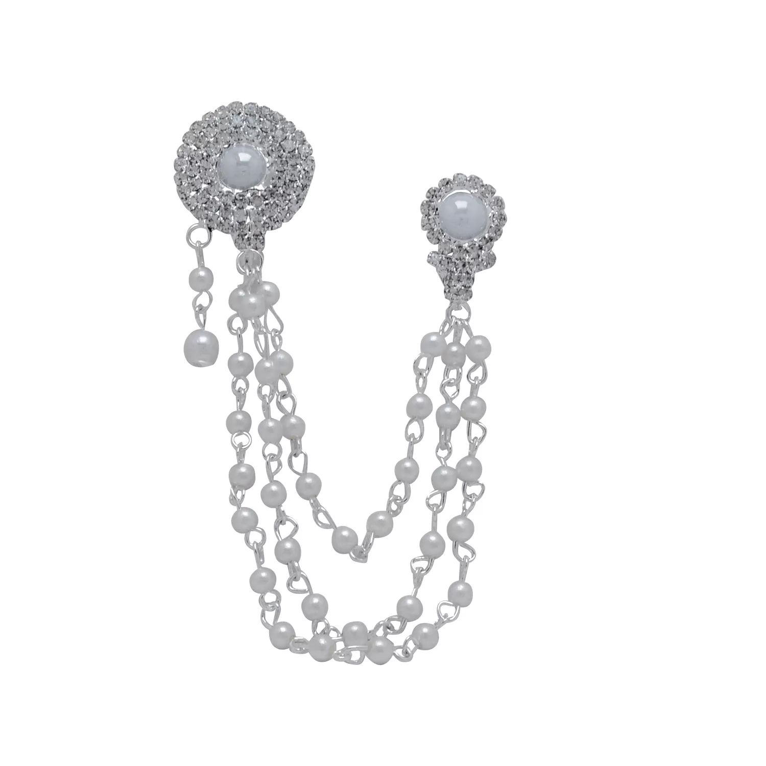 Pearl Silver Metal Chain with Semi-Precious Cubic Zirconia Brooch