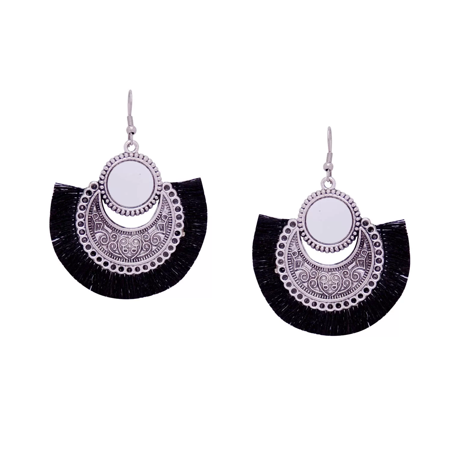 Women's Oxidized Earring with Mirror & Black Thread Party Wear.