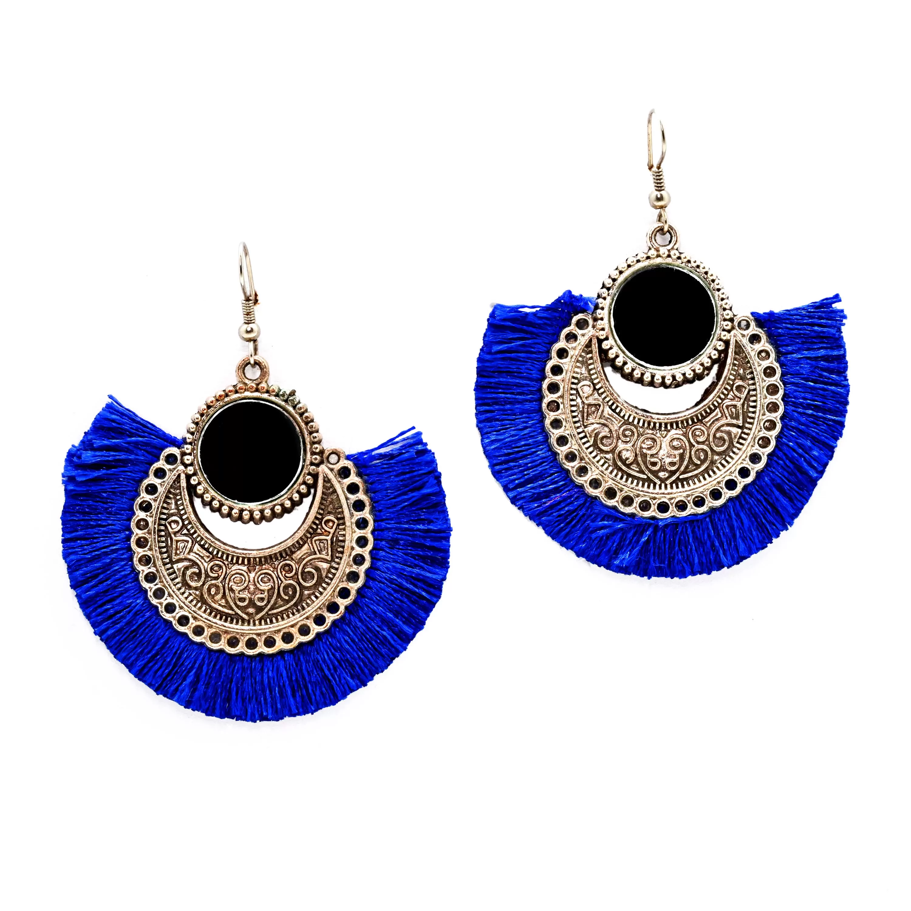 Women's Oxidized Earring with Mirror & Blue Thread Party Wear.