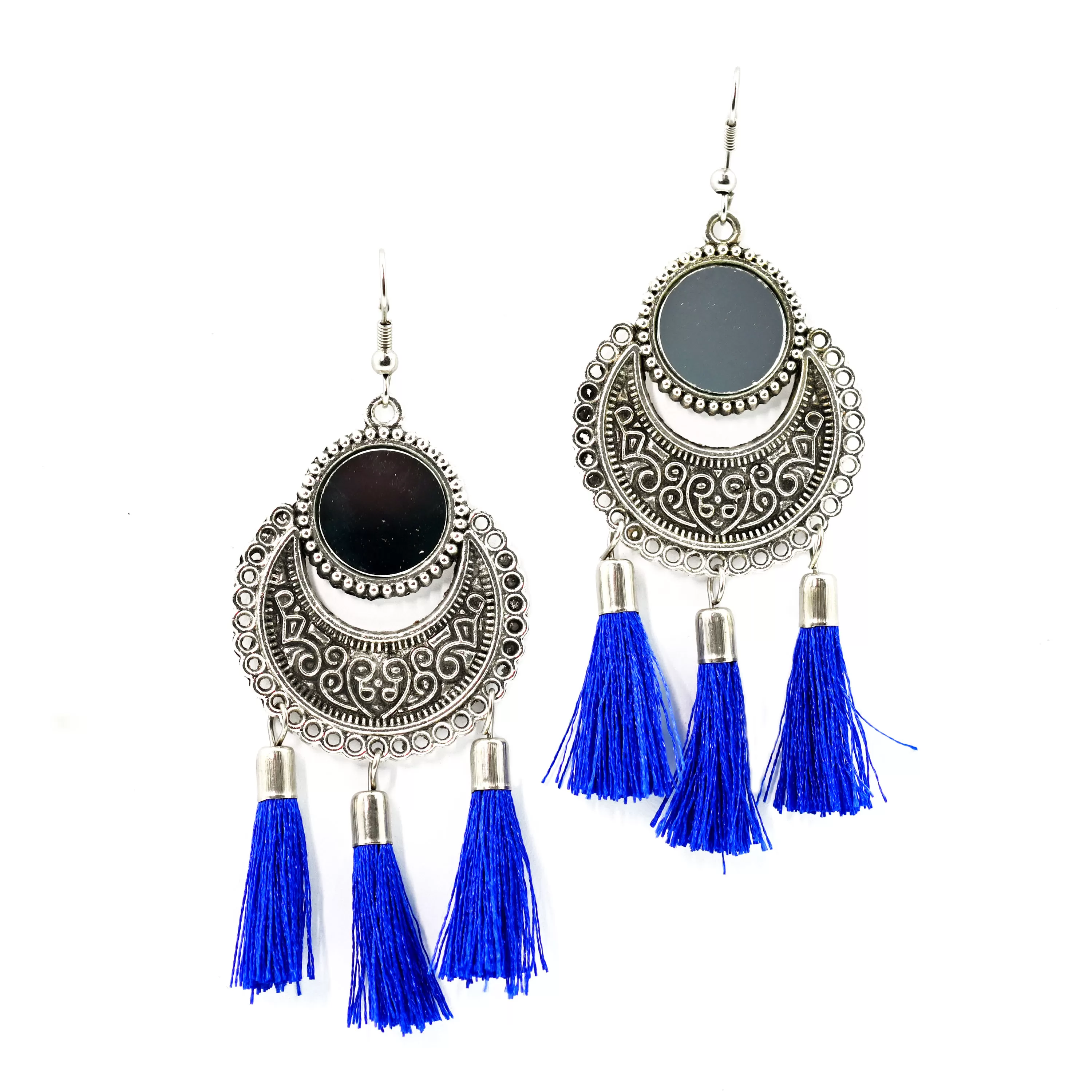 Women's Oxidized Metallic Earring Set with Blue thread.