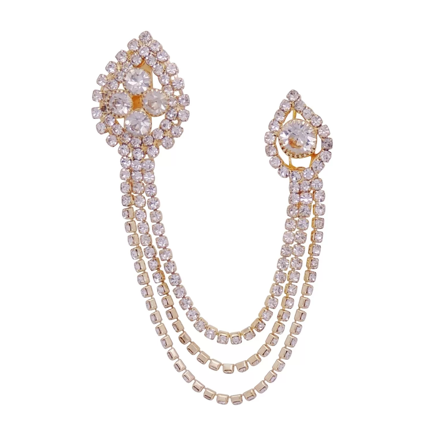 Zirconia Flower Golden Metal Chain with Semi-Precious Cubic Zirconia Brooch (Pack of 1 Pc.)