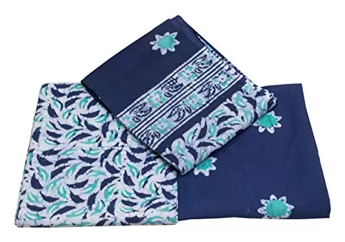 Cotton Wax Batik Resist Dye Hand Block Print - DRESS MATERIAL - 250 cms Top x 200 cms Bottom x 235 cms Dupatta - 2.5 Mtrs Top
