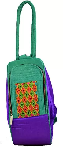Raw Silk Aahir Work Raw Silk Multi Purpose Adjustable Belt Shoulder Bag HOBO BAG EK-HOB-0004 Green Purple
