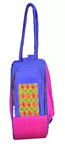Raw Silk Aahir Work Raw Silk Multi Purpose Adjustable Belt Shoulder Bag HOBO BAG EK-HOB-0004 Pink - Violet