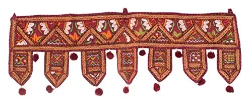 Cotton Pakko Embroidery on - TORAN - 90 cms Length x 30 cms Height - Maroon - Maroon