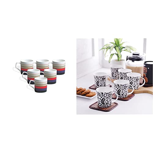 Clay Craft Director Hilton 389 Bone China Coffee Mug SetSet of 6 Multicolour -(Size:220Ml/6.6Cm)- (Cm-Director-Hilton-389) & Clay Craft Bone China Jackson Studioline Coffee Mug Set 150Ml