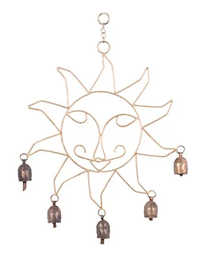 Sun - 5 Bells Hand Cast Metal Bell Kutch Handicraft Size : 37 cms Height x 32 cms Width x 3 cms Depth
