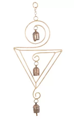 Inverted Pyramids - 3 Bells Hand Cast Metal Bell Kutch Handicraft Size : 44 cms Height x 19 cms Width x 3 cms Depth