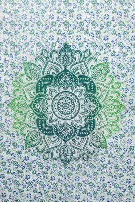 Wall Hanging Vastu Yantra Cotton Indian Handmade Tapestry Poster Green Color Art 
