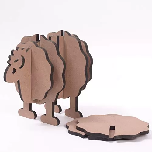DIY MDF Sheep Holder with Coasters - Set of 6 / Sheep Coasters/for Craft/Activity/Simple Animal Shape Decoupage/ting/Resin Work