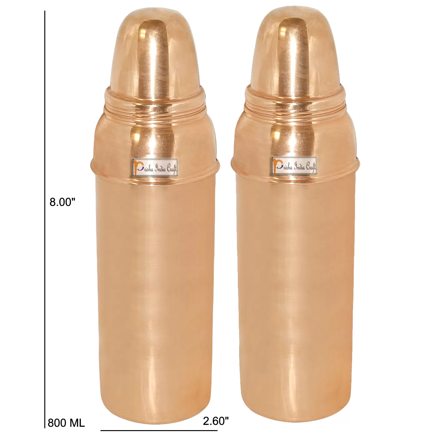 800 ML / 27 oz - Set of 2 - DIWALI GIFT Pure Copper Water Bottle Pitcher for Ayurvedic Health Benefits