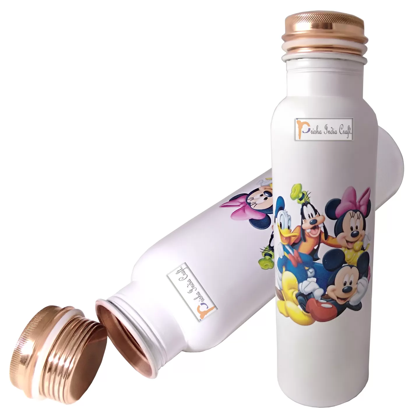 Digital Printed Pure Copper Water Bottle Kids School Water Bottle Mickey Mouse and Donald Design, 1000 ML |Set of 2