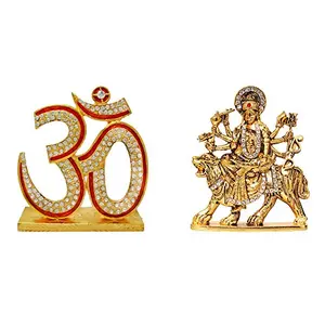 Combo 2 Statue Om & Ma Durga Idol PujaMandir Showpiece/Home Temple & Car Dash Board Showpiece Statue Gift Item