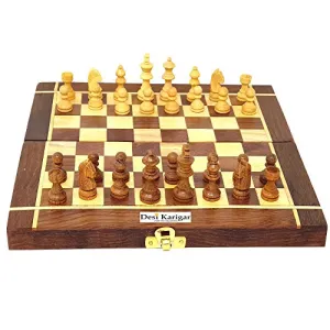 Folding Wooden Chess Board Set Game Handmade Small Chess Pieces 10 Inches (Non - Magnetic)