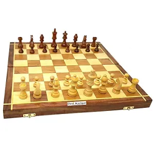 Wooden Handmade Standard Classic Chess Board Game Small Chess Pieces Foldable Size 16 Inches (Non-Magnetic)