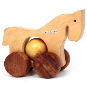 Wooden Toy Horse with Wheels - for Kids & Home Decor
