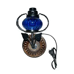 Wooden & Iron Fancy Wall Hanging Electric Chimney Lamp Color Blue