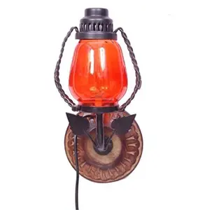Wooden & Iron Fancy Wall Hanging Electric Chimney Lamp Sise(LxBxH-6x5x11) Inch Color-Orange