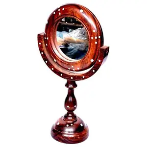 Antique Fancy Design Handicraft Brown Wooden Mirror Stand