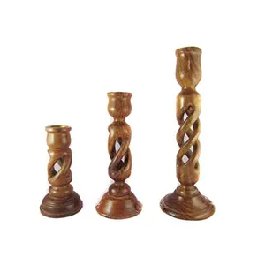 Beautiful Duel Spiral Design Set of 3 Wooden Candle Holder
