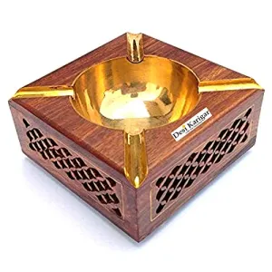 Wooden Antique Ashtray with Brass Inlay and Jaali Work