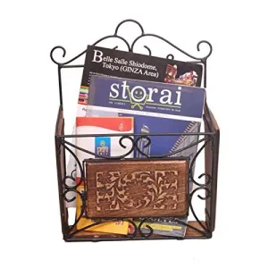 Wooden & Iron Magazine Holder with Handcarving Work Size(LxBxH-11x4x15) Inch