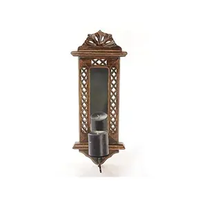 Brown Wood and Iron Candle Stands (Mirror Frame with Candle Holder)