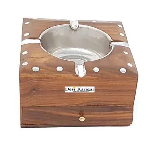 Brown Wooden Ash Tray with Cigarette Drawer
