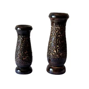 Brown Wooden R Flower Pot Vases Showpiece - Set of 2