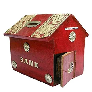 Red Wooden Money Bank for Kids