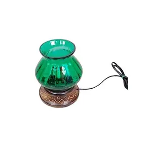 Wooden & Iron Hand Carved Colored Electric Chimney Lamp Design Green