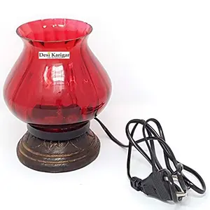 Wooden & Iron Hand Carved Colored Electric Chimney Lamp Design Red