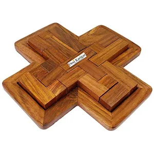Handmade Indian 9-Pieces Plus Board Cross Jigsaw Puzzle Game - Wooden Toy Game - Brain Teaser