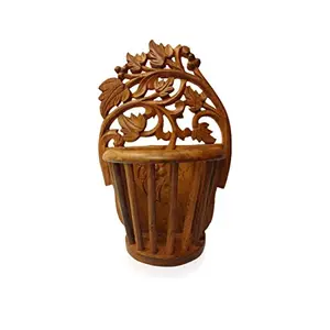 Wooden Flower Vase Wall Hanging Hand Carved Decorative Handicraft Gift Item