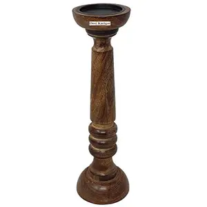 Wooden Handmade Beautiful Candle Holders Stand for Home Decoration 15 Inch Height (Brown1)