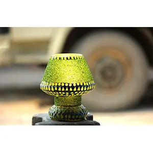 Glass Beads Table Mosaic Lamp for Home Decor Work Holder 7 Inch G-27 (Green White)