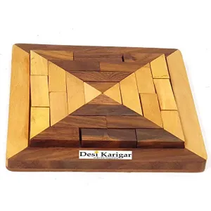 Handmade Indian Wood Jigsaw Puzzle - Wooden Tangram for Kids - Travel Game for Families - Unique Gift for Children