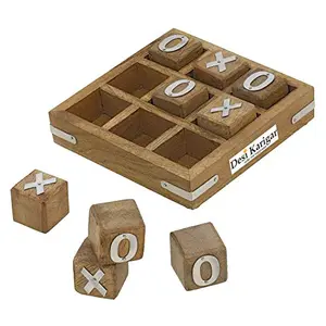 Tic Tac Toe Small Game Wooden Set for Kids Children - Travel Board Brain Teaser Game