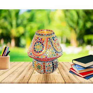 Glass Table Lamp Mosaic Lamp Home Decor Glass Beads Work Holder 9 Inch