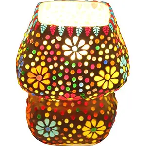 Multicoloured Floral Design Glass Table Mosaic Handcrafted Lamp Multi Color -12