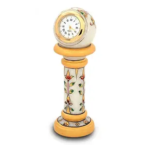 Little India Ethnic Design Marble Table Clock Handicraft (WhiteHCF145)