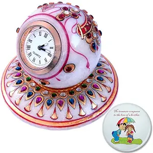 Little India Painted Handmade Round Marble Table Clock for Home Decoration with Fridge Magnet (Design 2)