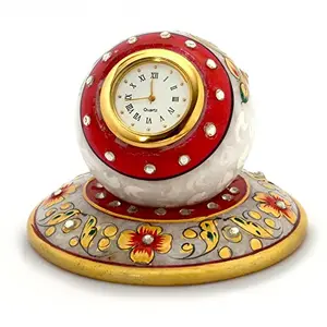 Little India Golden Floral Meenakari Work Marble Table Clock (385 White)