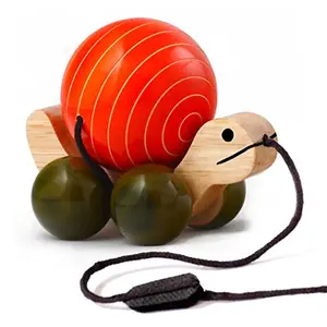 Wooden Pull Toy With Rotating Ball - Tuttu Turtle (Orange)