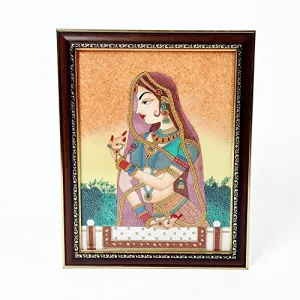 Little India Waiting Princess Bani Thani Gemstone Painting (340 Brown)